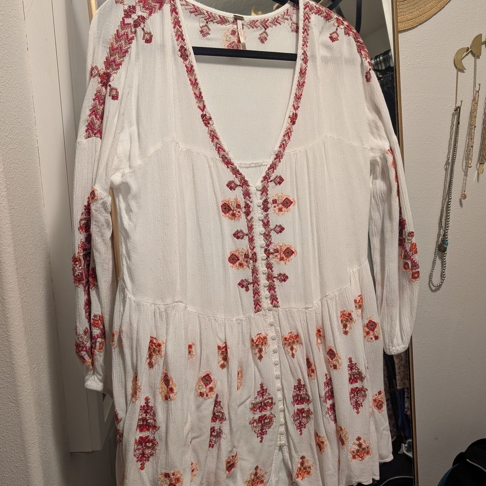 Free People Dress with Red Embroidery
